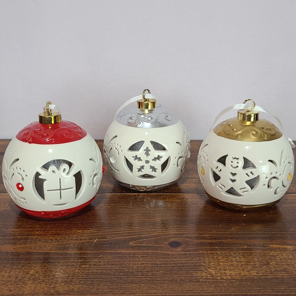 Lightscapes Lighted Color Changing White Ceramic Christmas Ornaments Set of 3